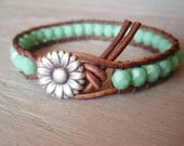 Boho leather wrap bracelet, "Country Girl", Shabby chic, turquoise, silver daisy flower, featured in ETSY FASHION Ultimate Jewelry Guide