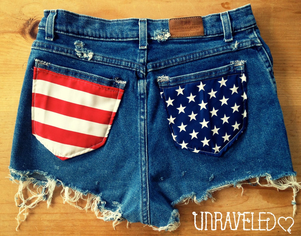HighWaisted Shorts, American Flag (Size MEDIUM)