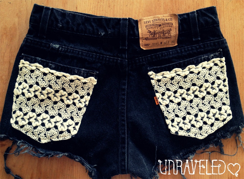 Vintage Denim High Waist Jean Shorts- Black - Size MEDIUM
