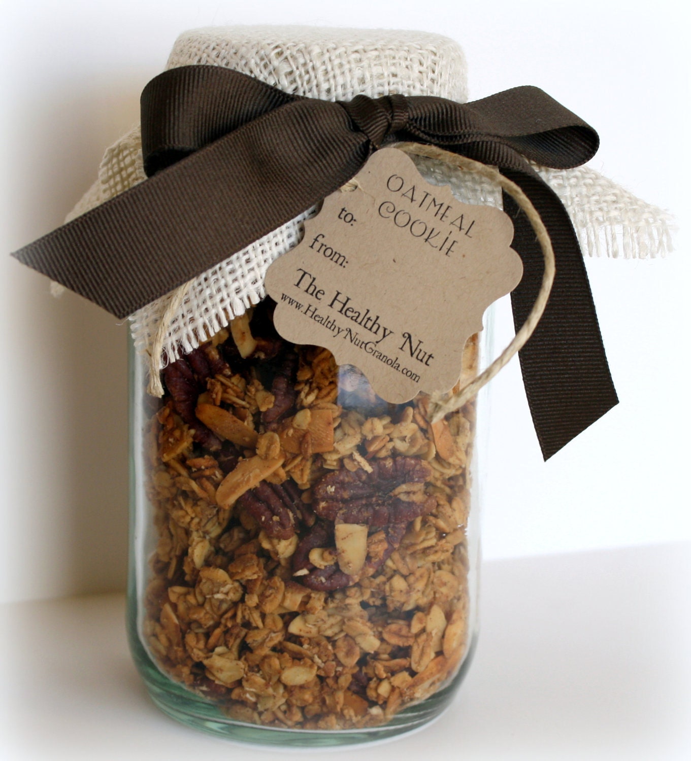 Oatmeal Cookie Gourmet Granola Gift Jar - all natural & vegan - pecans, almonds, oats, cinnamon 1 Qt jar