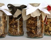 Vegan & Wheat Free Gourmet Granola Gift Jar Set for her or for him- Oatmeal Cookie, Banana Nut Bread, Cranberry Orange, Gingersnap Cookie