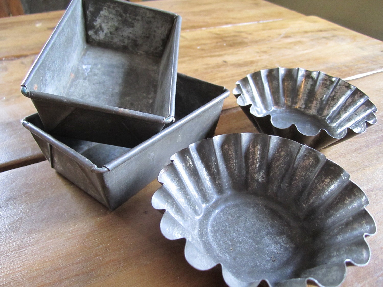 Vintage Zinc Baking Pans Tart Shell Tin Mold Rustic Farmhouse Cottage Kitchen