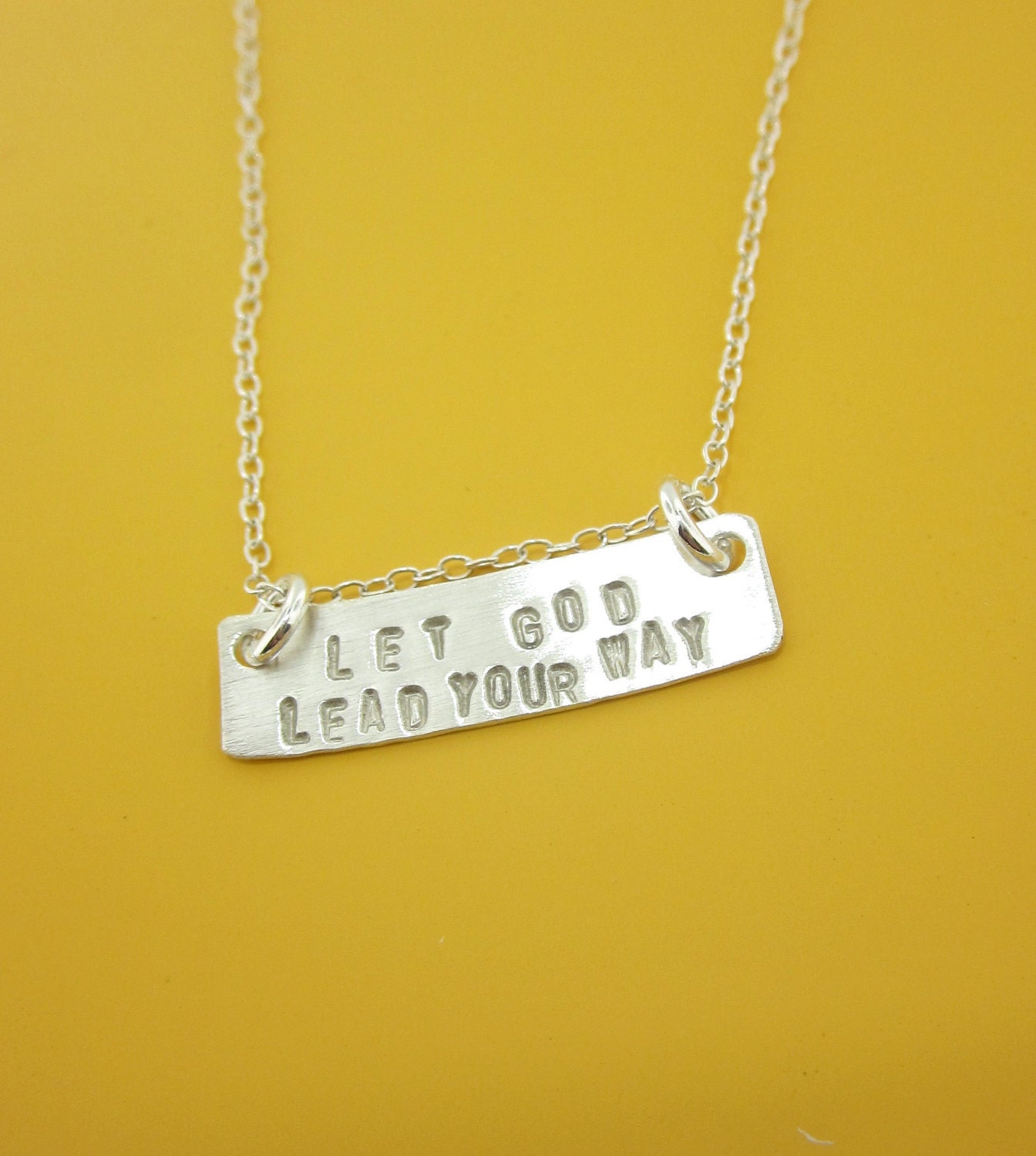 Hand Stamped Sterling Silver Rectangle charm necklace