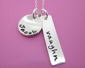 Hand Stamped Necklace - Rectangle and domed round charm