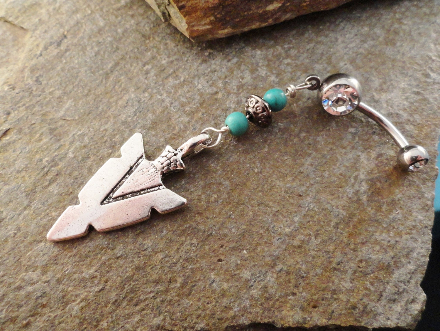 Belly Button Rings Arrowhead Turquoise SouthwesternTribal Barbell Navel Jewlery