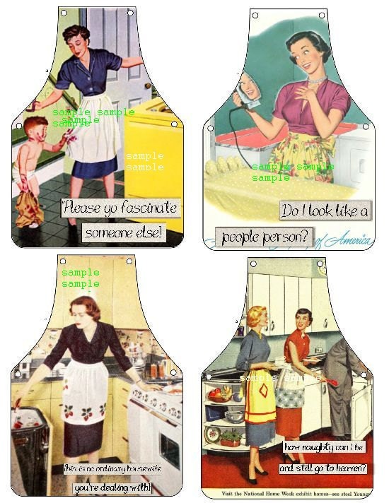 NEW RETRO 1950'S ladies in the kitchen sassy apron tags quirky and sarcastic humor digital delivery
