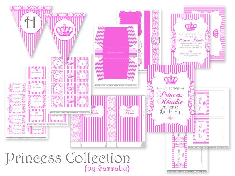 Princess Party Collection - Girls Birthday Party - DIY PRINTABLE FILES by Sassaby