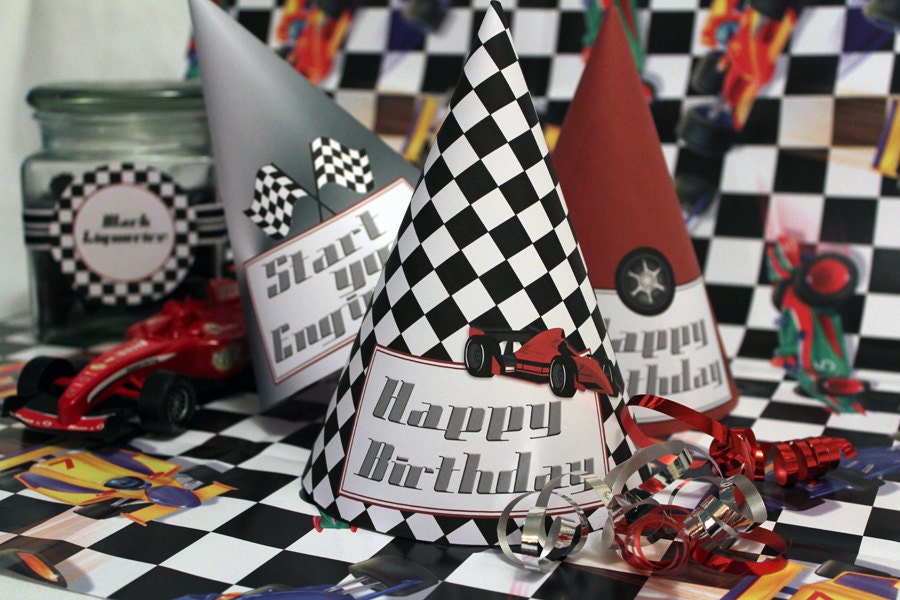 Racing Car Party Hats - Boys Birthday Party - DIY PRINTABLE FILE by Sassaby Il_170x135