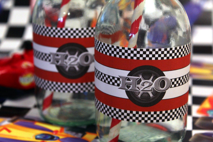 Racing Car Water Bottle Labels - Boys Birthday Party - DIY PRINTABLE FILE by Sassaby Il_570xn