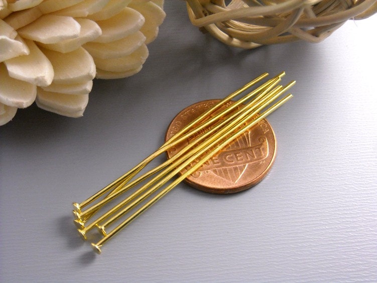 HEADPIN-GOLD-20G-45MM - 50 pcs of 45mm Gold Plated Headpins (20 guage)