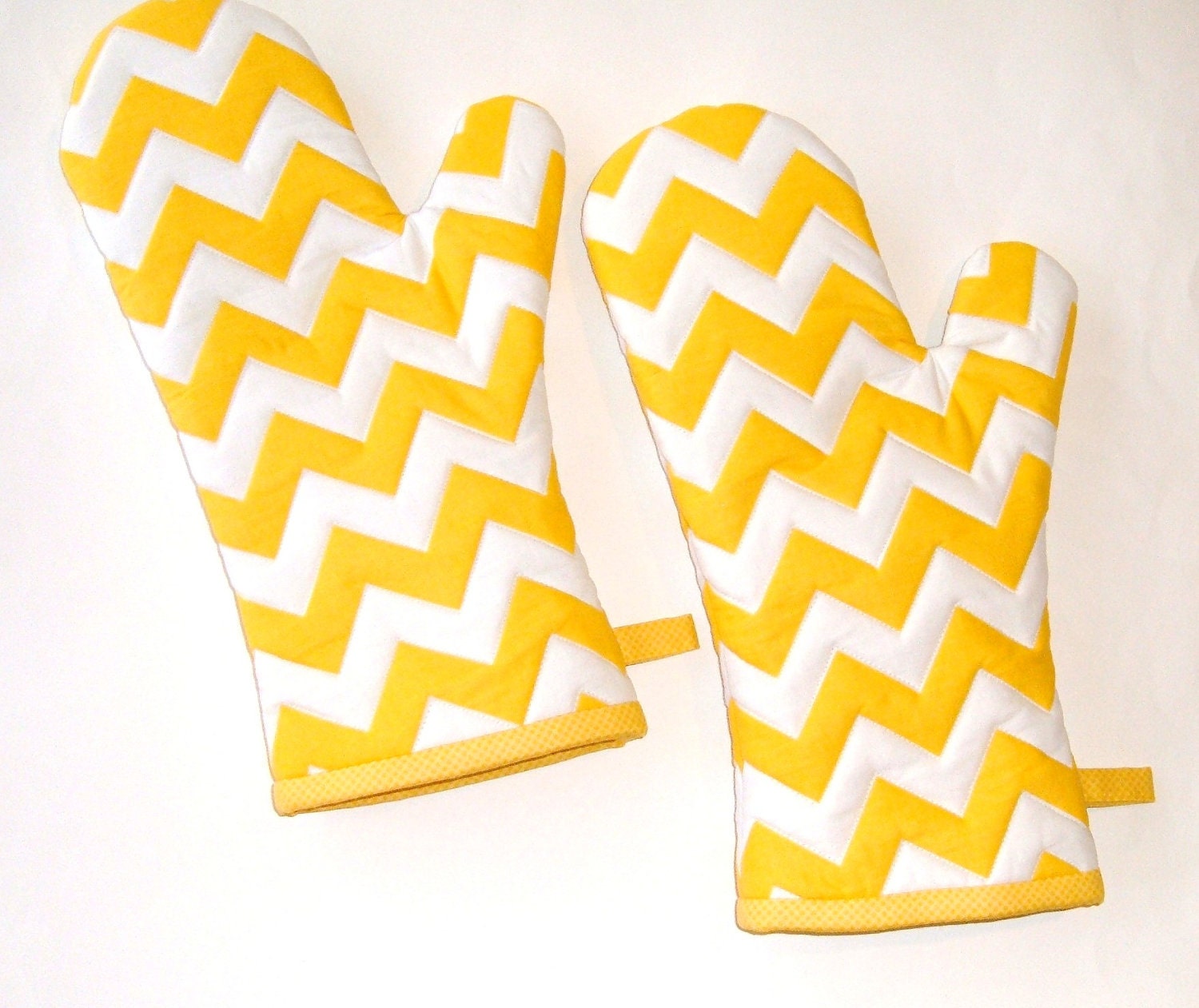 Oven Mitts Chevrons Yellow and White