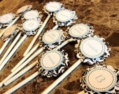 Damask Cupcake Toppers Blue and Black