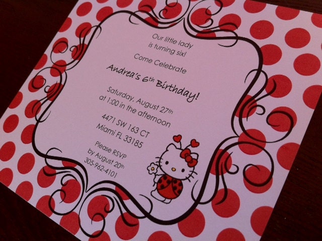 Hello Kitty Ladybug Polkadot Invitation