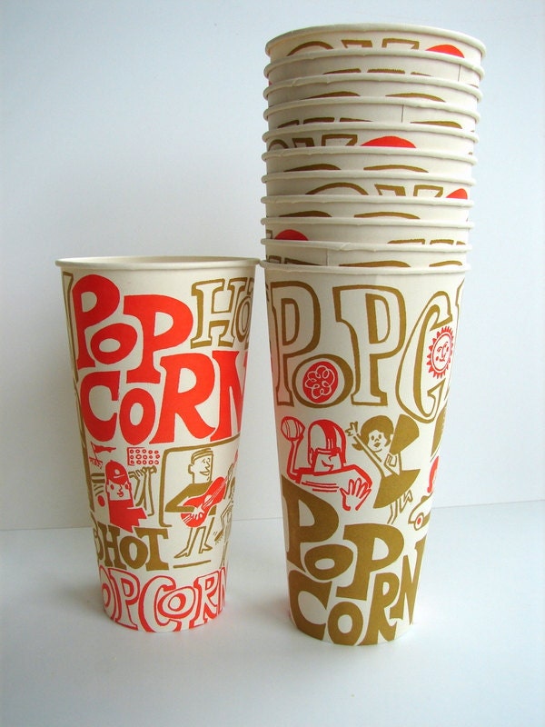 cups 12),  of used, (Set  Never Cups Vintage Fun Popcorn  Retro Paper  vintage stored popcorn