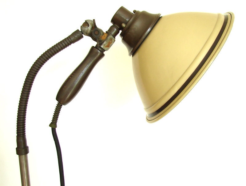 Vintage Zoalite Floor Lamp with Black Cast Iron Base, Adjustable Height and Gooseneck (circa.1920s - Unique Industrial Decor