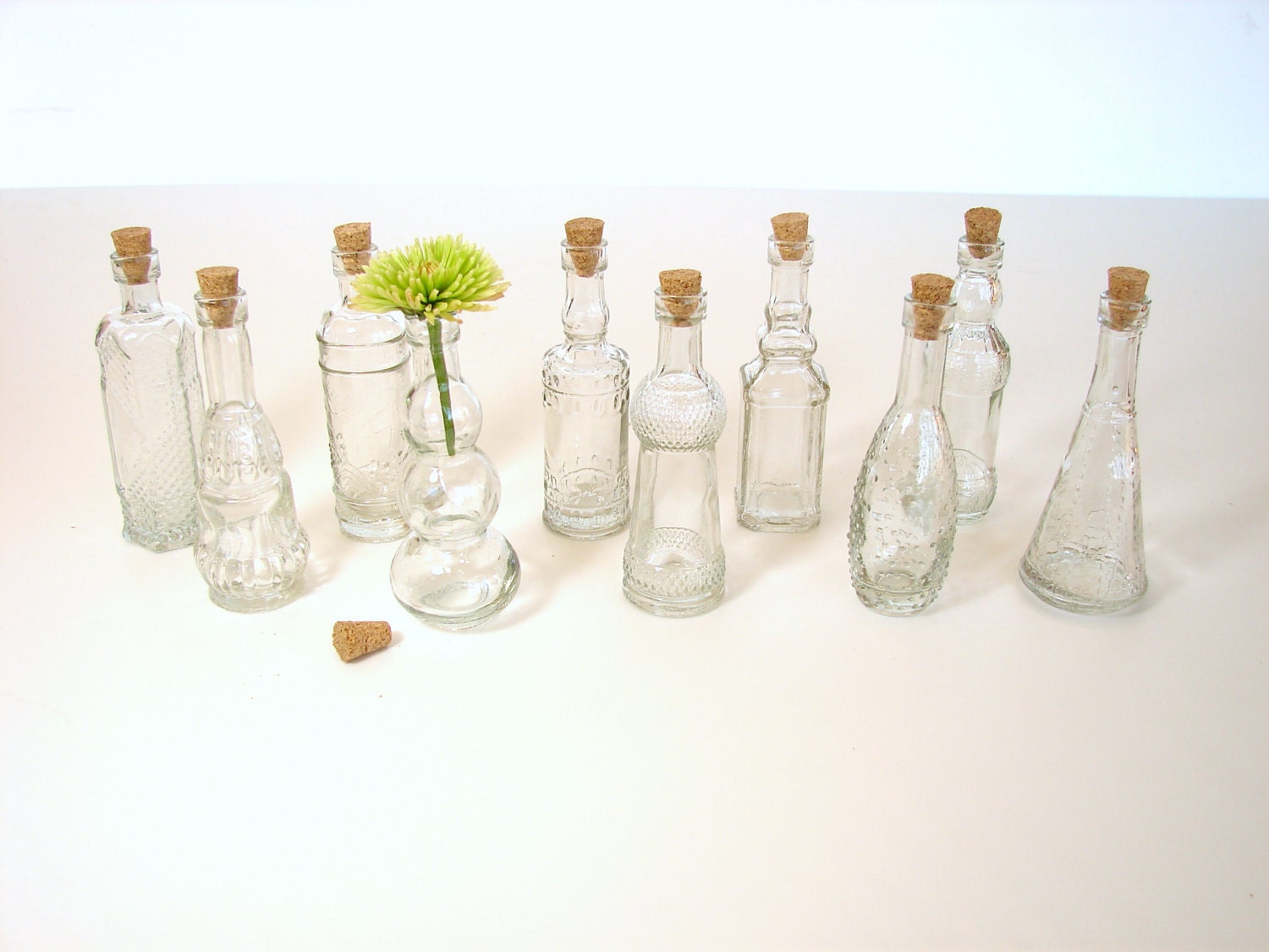 Decorative Clear Glass Bottles with Corks, 5" tall (Set of 10) - Small bottles that are perfect for spices, bath salts,  DIY wedding vases