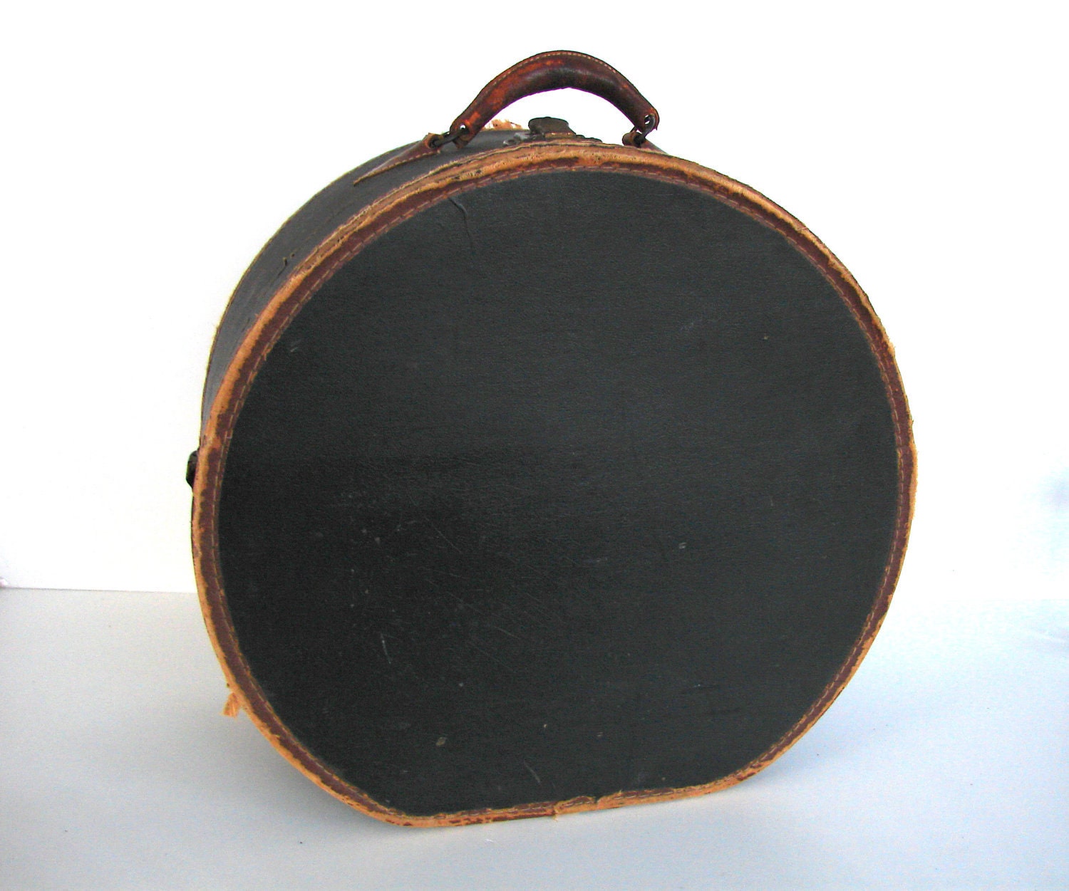 Vintage / Antique Black Leather Hat Box (circa.1920s), Travel Case - Collectible, Home Decor, Storage, and more