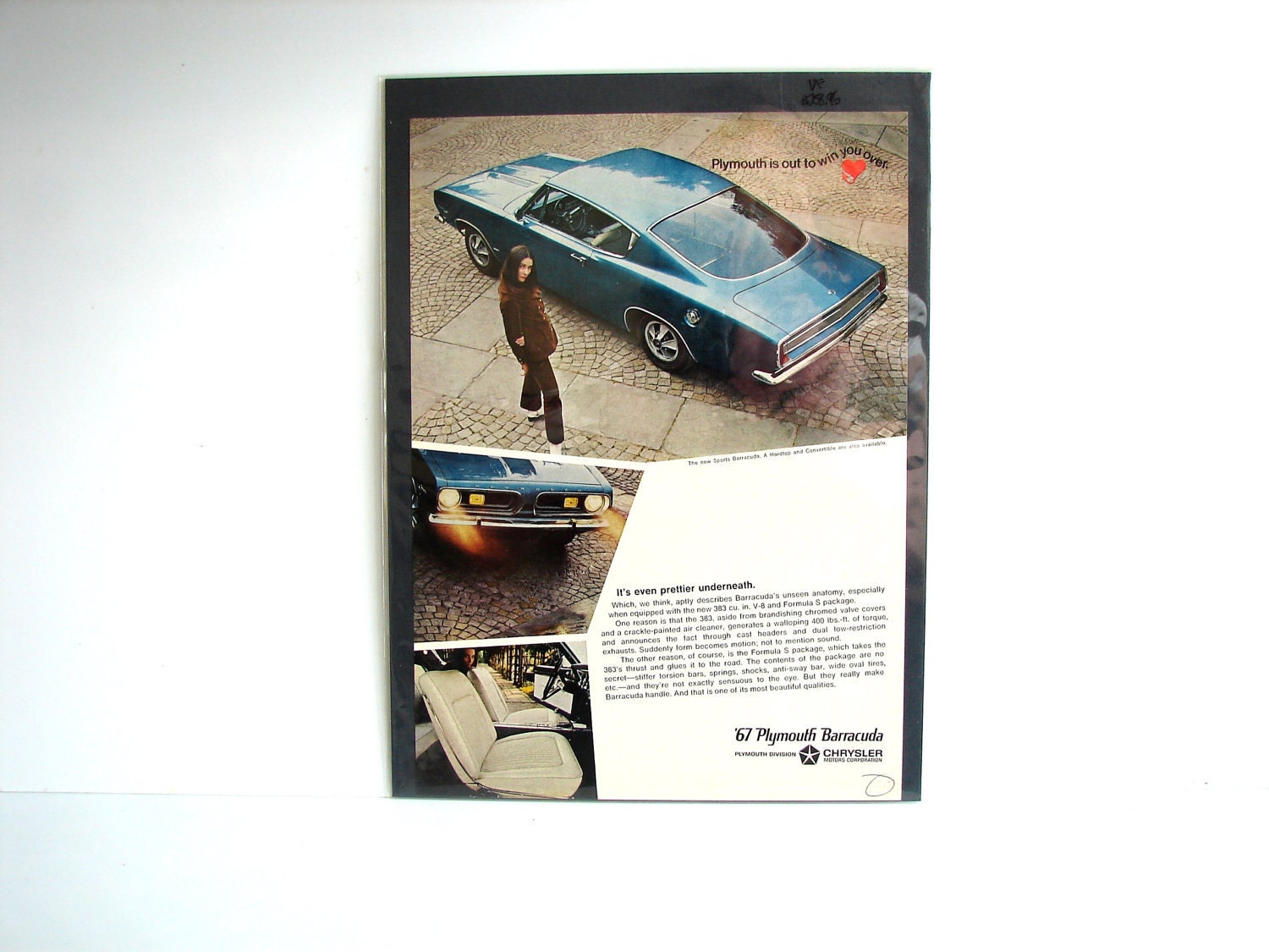 Vintage Plymouth Barracuda Original Print Ad, Period Paper (1967) - Collectible, Ephemera
