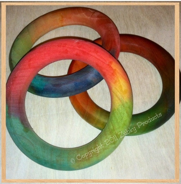 50% OFF SALE  - Natural Organic Wooden Teether Teething Ring for Your Natural Baby - Tie Dye "Hippie Chic"