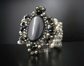 Black & White Pearl  Cuff- Victorian Inspired Bracelet (Black Tie Special Occasion )