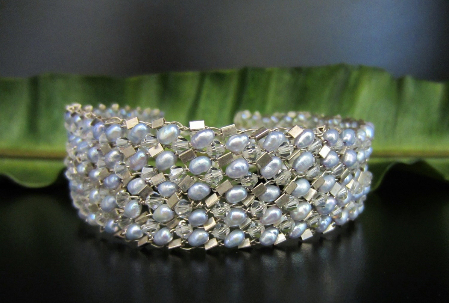 Classy Bridal Choker with Blue Pearls and Sterling Silver