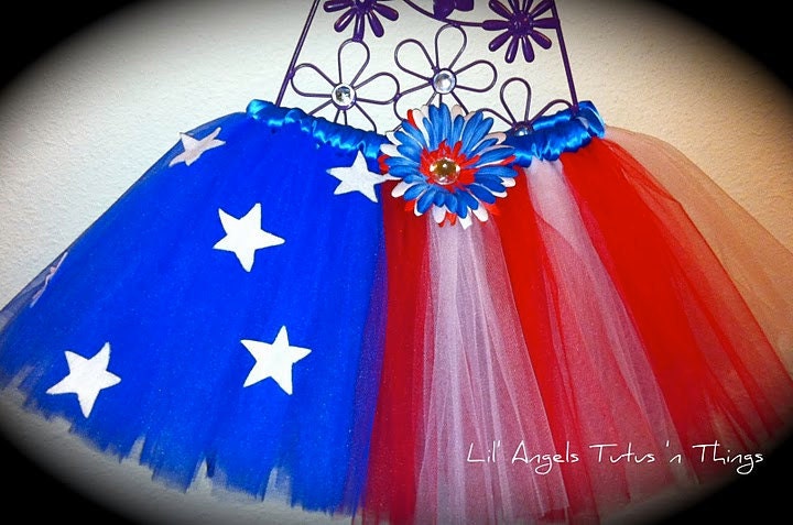 Patriotic American Flag inspired Tutu with flower clip