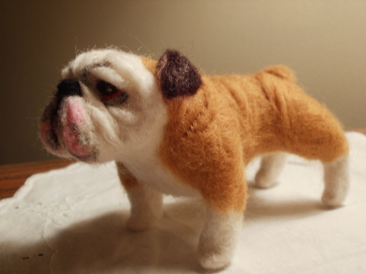 Artist Needle Felted Bulldog Sculpture Dog - Sweetie