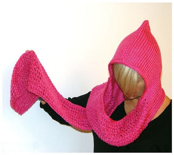 Endless Earflap Hat, Hoodscarf. Deep Pink.