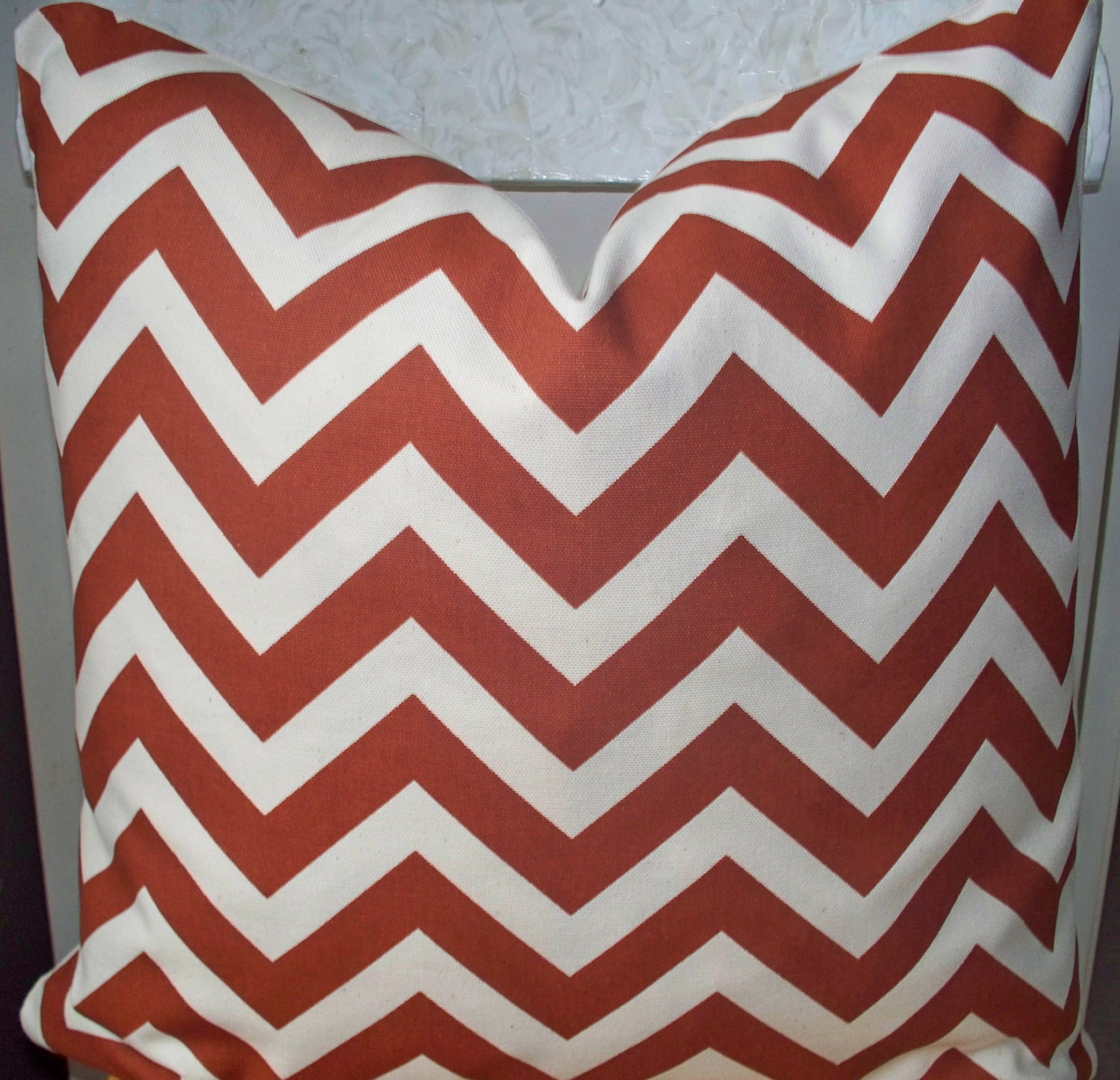 Decorative Pillow Rust Burnt Orange Zig Zag Chevron Throw Pillow Accent Pillow 18"