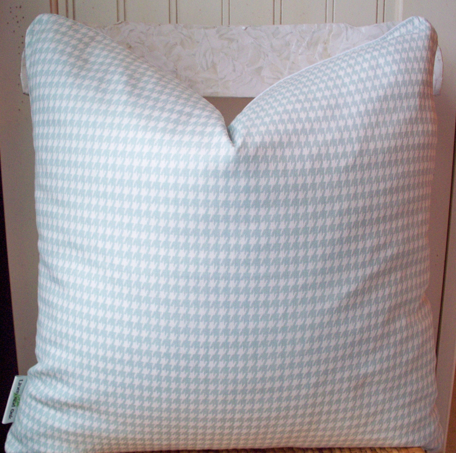 Decorative Pillow Houndstooth Soft Aqua Blue White 18 X 18