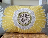Decorative Pillow Sunflower Taupe Gray Gold Yellow Large Floral 14X24 Lumbar Lined