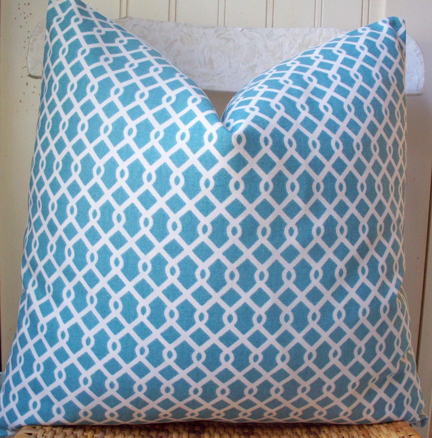 Turquoise Aqua Geometric Pillow Cover 18"