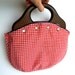 vtg reversible multi-purse/ clutch, handbag, hinged wood handle, checkered, eyelet, red