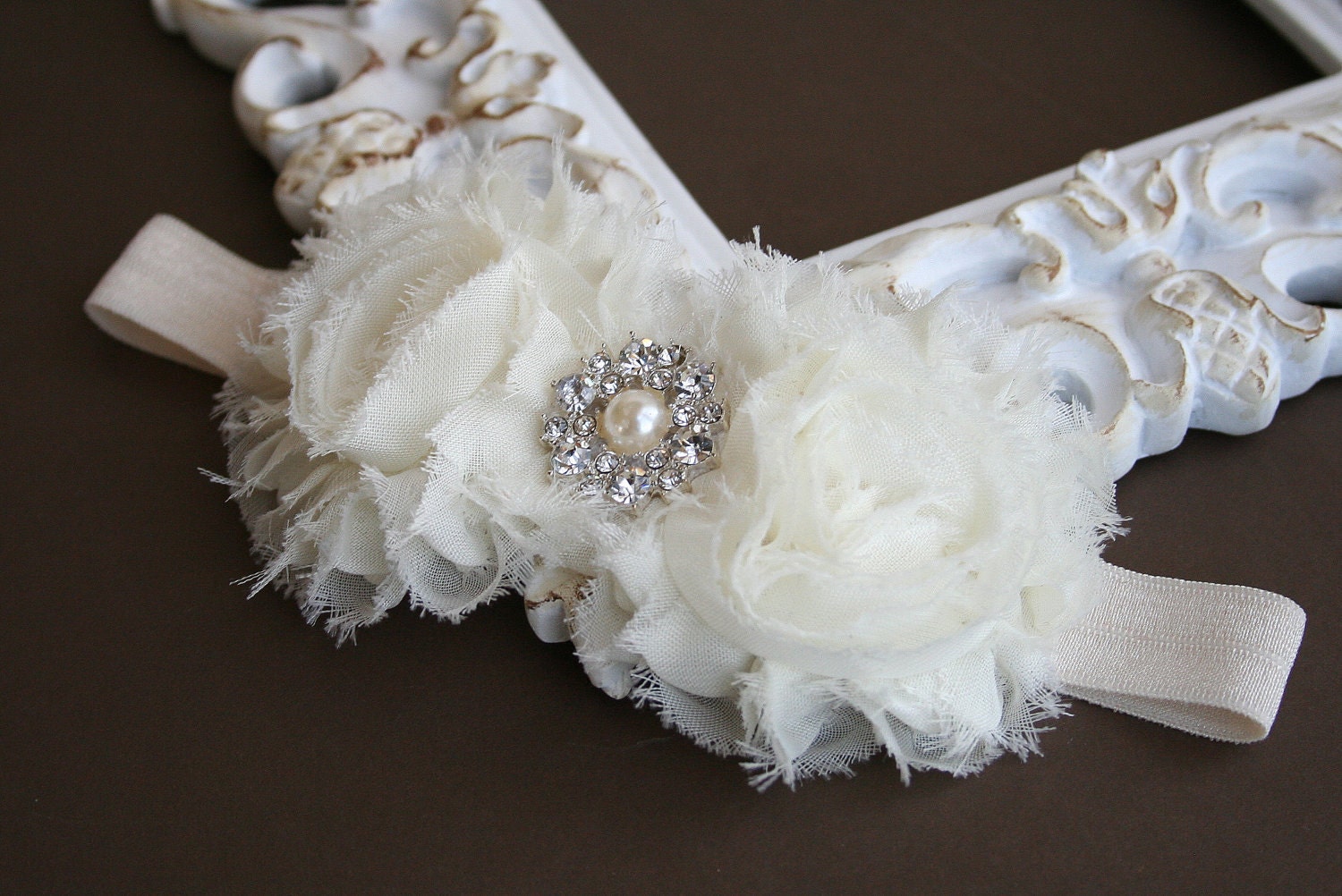 Baby Girl Ivory Headband..Pearls..Rhinestones..Ivory Christening Headband..Pearls..Ivory Baprism Headband..Baby Girl Ivory Flower Headband