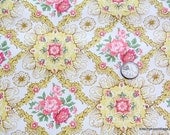 1970's Vintage Wallpaper Yellow  with pink roses