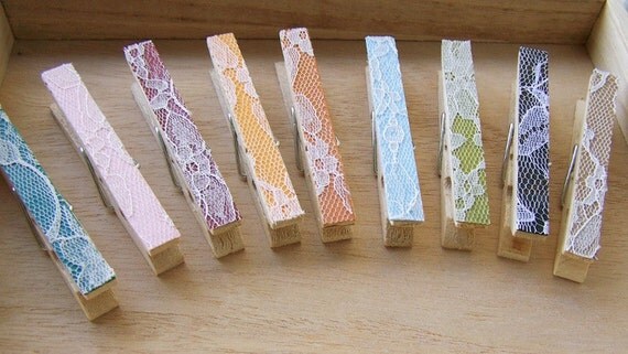 Lace Clothespins -Choose Your Own Color - Wedding Shower Favor Clothespin -Shabby Chic Wedding -Escort Card Holders -Country Wedding