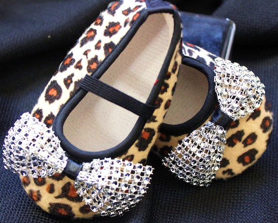 Leopard Baby Shoes with diamond bows