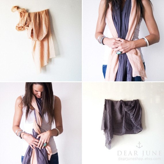 SAND & STORM SET - 2 cotton scarves. Hand dyed. Oversized, lightweight wrap, shawl. Fashion, women accessories. Valentine's gift.