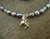 Handmade Necklace, Beaded Jewelry, Little Girls Fairy Necklace with Sterling Silver Fairy Charm and Freshwater Pearls