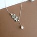 Two Silver Orchids and Ivory Freshwater Pearl with Sterling Silver Chain -- Silver Necklace