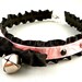 Pink Pearl Leather Black Ruffle Ribbon and Bell with Onyx Crystals Collar Choker Necklace and Cuff Bracelets Goth Kawaii Cosplay Lolita