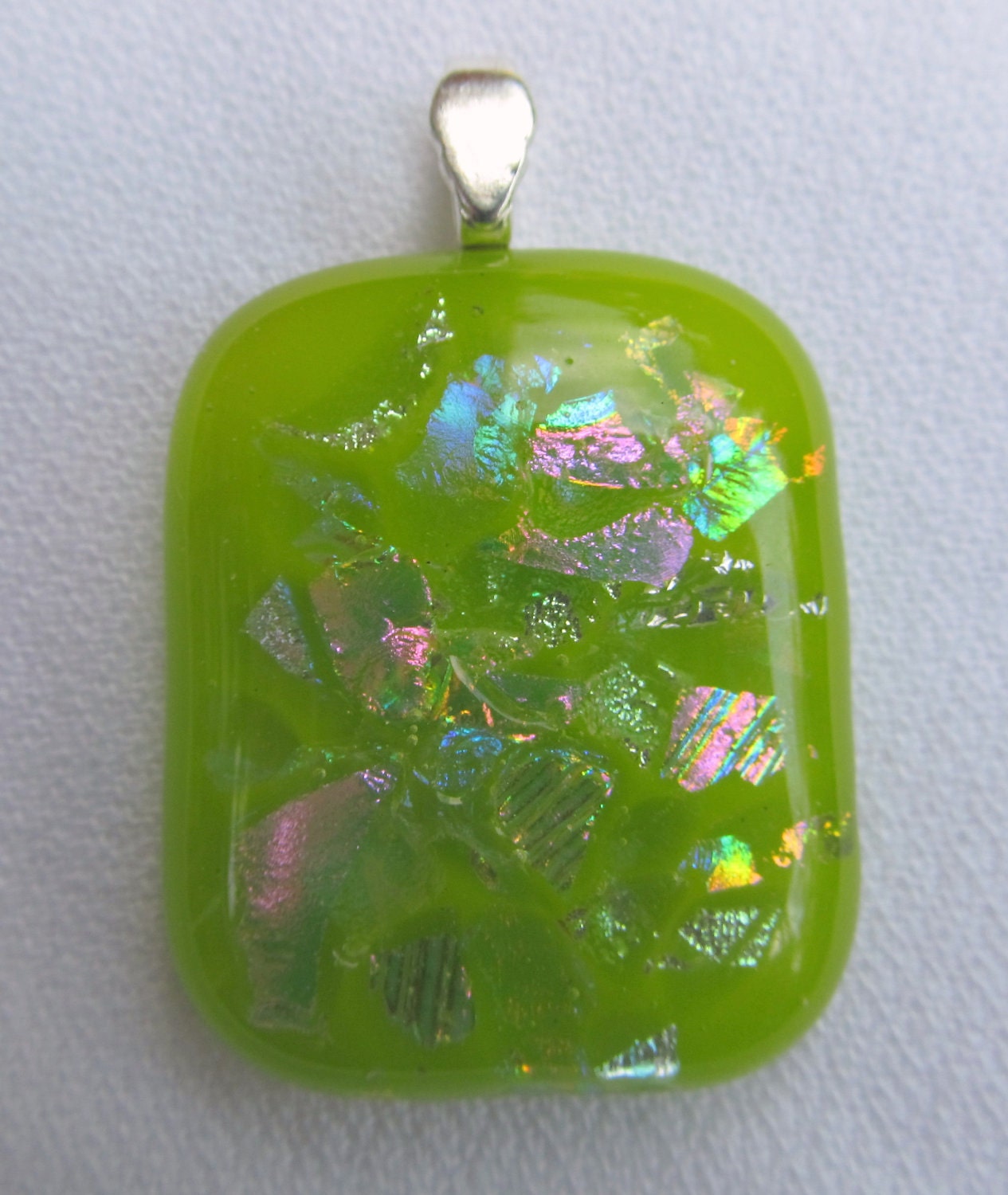 Lime green fused glass & dichroic pendant
