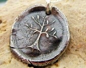 Vintage Style Wax Seal Family Tree Necklace - Fine Silver, Sterling Silver Chain by E. Ria Designs