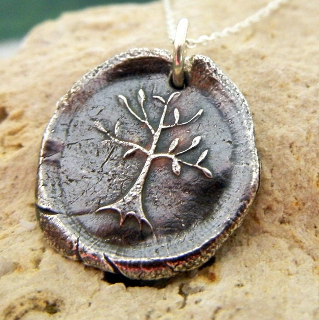 Vintage Style Wax Seal Family Tree Necklace - Fine Silver