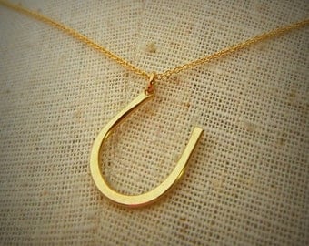 Gold Horseshoe Necklace, Hand Forged 14K Gold Filled Horse Shoe Charm Necklace Jewelry LUCKED OUT by E. Ria Designs