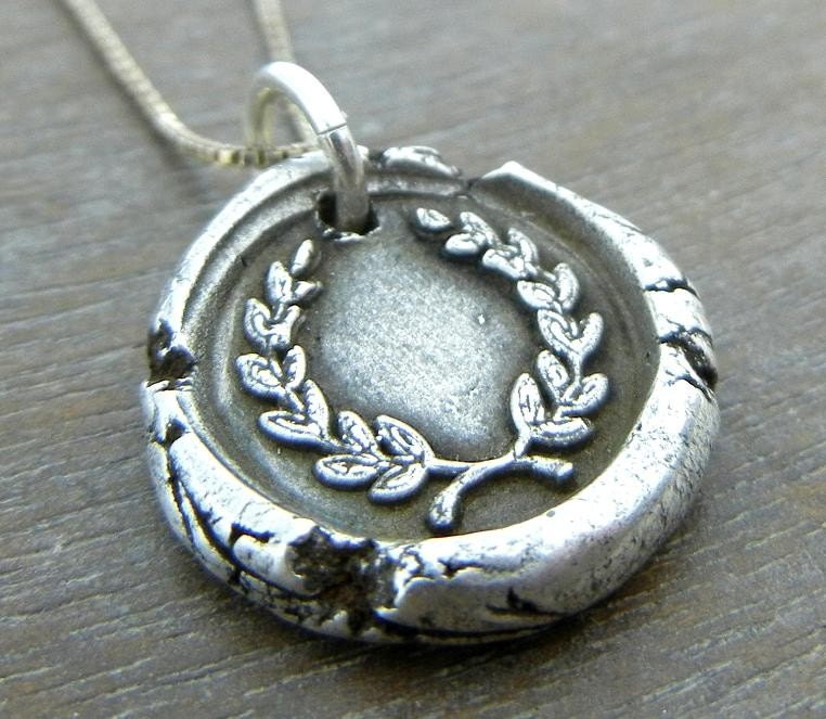 Wax Seal Necklace - LAUREL Wax Seal Fine Silver Necklace