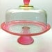 Full Size Cake Stand with Full Size Dome in Rose Pink with a Hint of Green