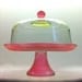Full Size Cake Stand with Full Size Dome in Rose Pink with a Hint of Green
