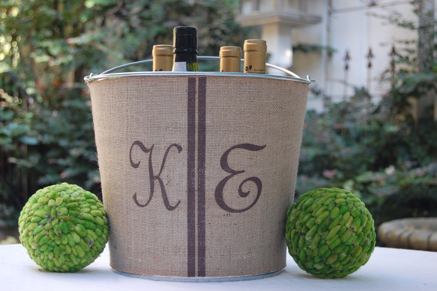 Personalized Wedding Gift Monogram Custom Burlap Wedding Decoration...perfect for wine/champagne bucket, elegant rustic/  Etsy Wedding Show