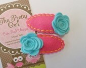 Set of 2.100 Pecent Wool Felt Clips. Spring is Coming. Scalloped Felt Clips. Baby. Girls.
